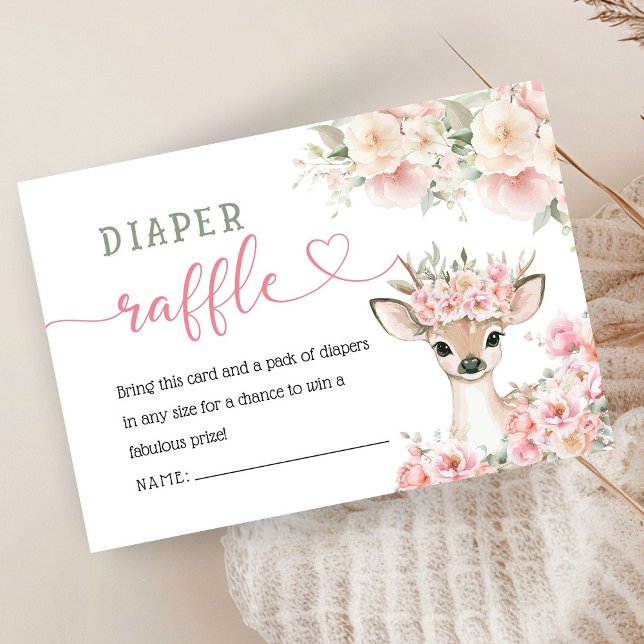Carte D'accompagnement Oh Deer Baby Shower Pink Diaper Raffle  (Créateur téléchargé)