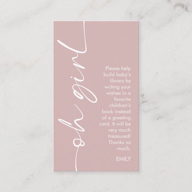 Carte D'accompagnement Oh Girl Dusty Livres Roses pour le Baby shower (Devant)