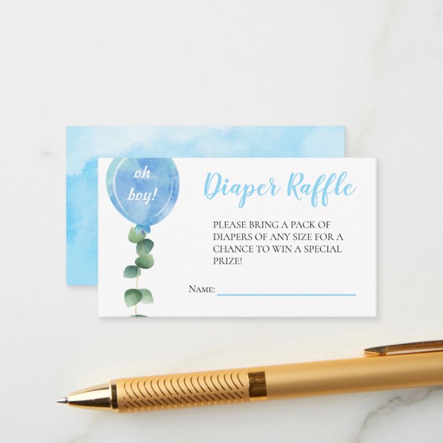 Carte D'accompagnement Oh mon garçon ballon vert baby shower eucalyptus (Devant/Arrière en situation)