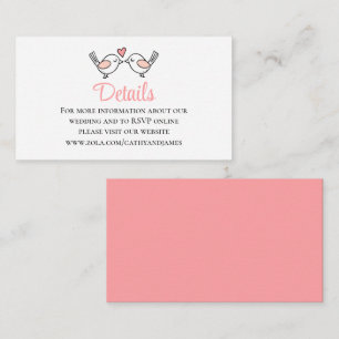 Carte D'accompagnement Oiseaux d'amour mignons Roseaux Mariage Détails