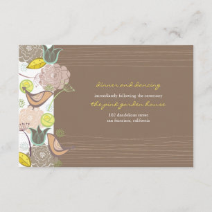 Carte D'accompagnement Oiseaux roses doux Jardin Floral Réception de mari