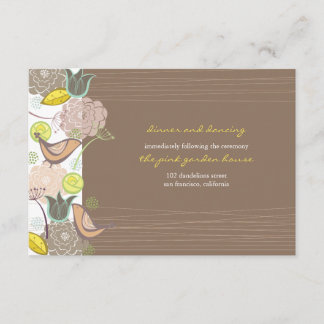 Carte D'accompagnement Oiseaux roses doux Jardin Floral Réception de mari