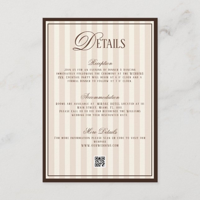 Carte D'accompagnement Old Money Beige Ivory Brown Wedding Details  (Devant)