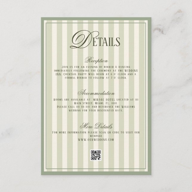 Carte D'accompagnement Old Money Ivory Green Wedding Details  (Devant)