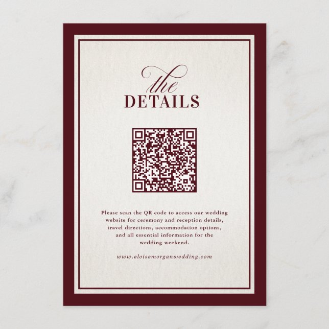 Carte D'accompagnement Old Money Modern Formal Burgundy Luxury Wedding (Devant)