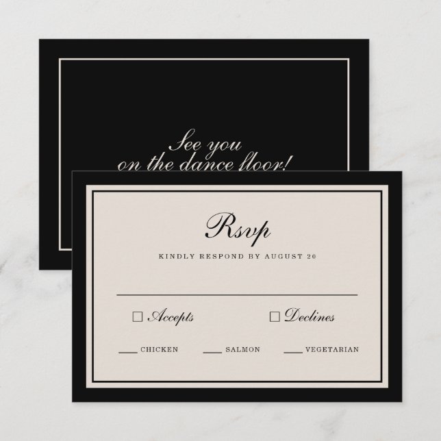 Carte D'accompagnement Old Money Wedding Classic Black RSVP Card (Devant / Derrière)