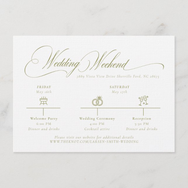 Carte D'accompagnement Olive Gree Monogram Wedding Details Enclosure Card (Devant)