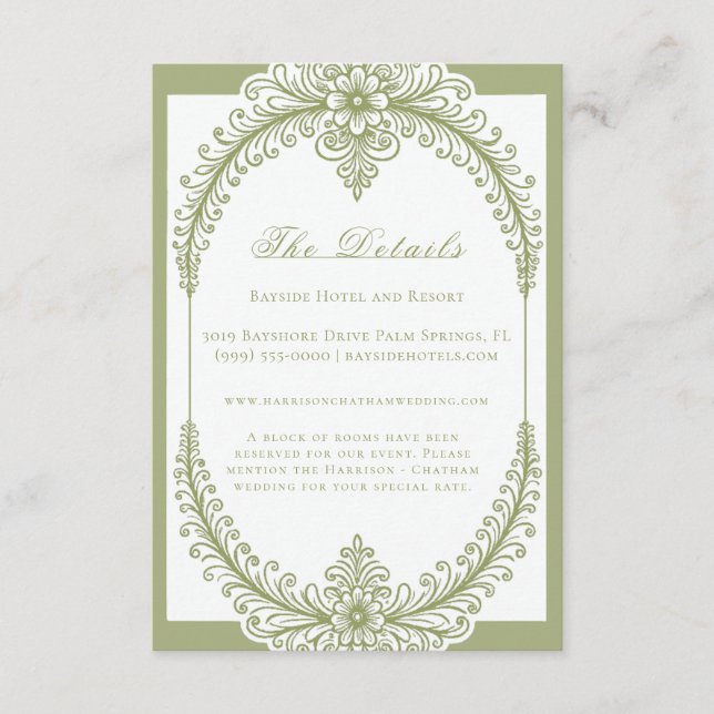 Carte D'accompagnement Olive Green French Flourish Frame Wedding (Devant)