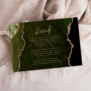 Carte D'accompagnement Olive Green Gold Agate Script Détails du Mariage