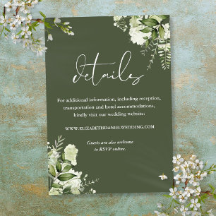 Carte D'accompagnement Olive Green Greenery Floral Détails du Mariage