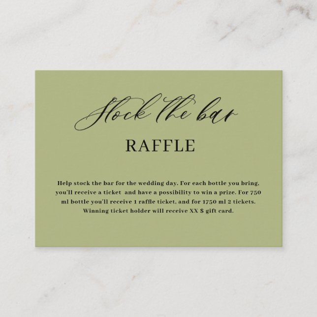 Carte D'accompagnement Olive  Green Script Stock the bar Bridal Shower  (Devant)