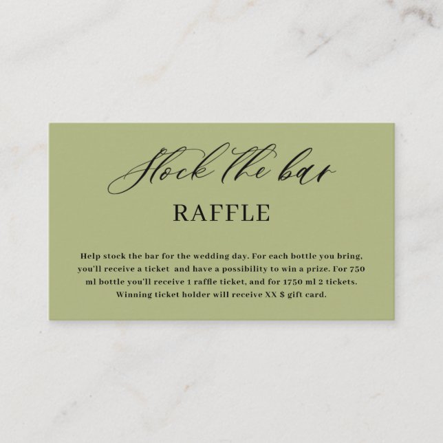 Carte D'accompagnement Olive  Green Script Stock the bar Bridal Shower  (Devant)