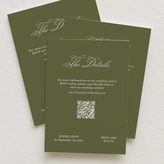 Carte D'accompagnement Olive Green Wedding Details Qr Code (Créateur téléchargé)