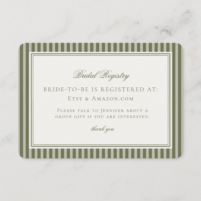 Carte D'accompagnement Olive Martini Tini Bit Closer Bridal Registry (Devant)