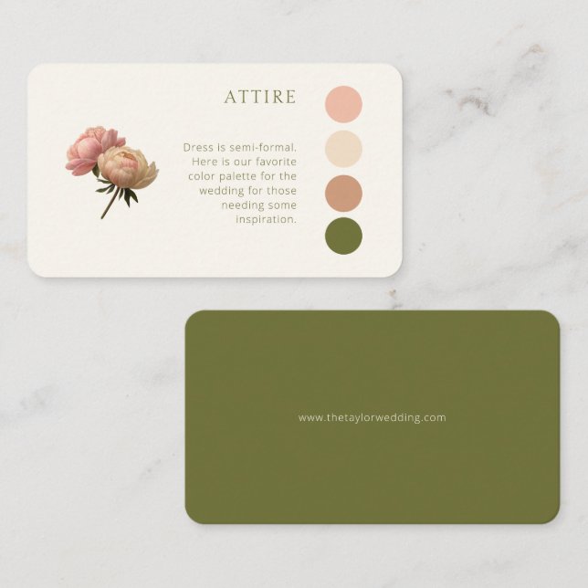 Carte D'accompagnement Olivier et ivoire | Code vestimentaire du Mariage  (Devant / Derrière)