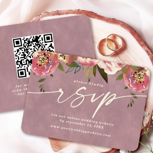 Carte D'accompagnement Ophelia Floral Dusty Pink Website QR Code RSVP