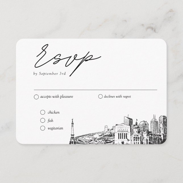 Carte D'accompagnement Option de repas traditionnel de mariage à Indianap (Devant)