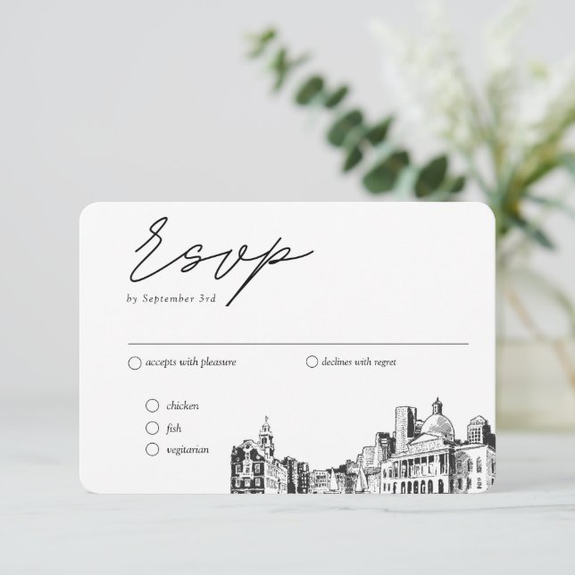 Carte D'accompagnement Option de repas traditionnel Mariage de Boston RSV (Debout devant)