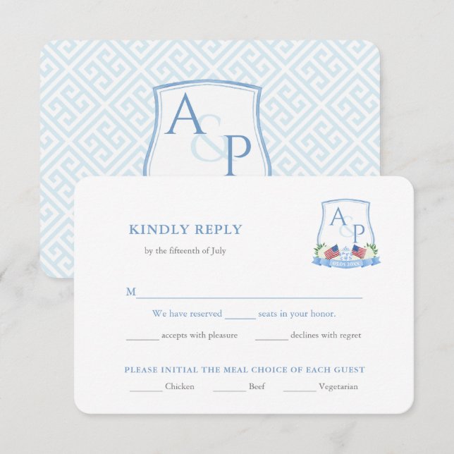 Carte D'accompagnement Options de repas de mariage élégant rouge blanc bl (Devant / Derrière)