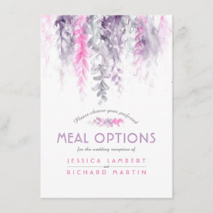 Carte D'accompagnement Options de repas en cascade de fleurs rose violet 