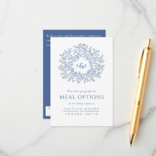 Carte D'accompagnement Options de repas monogramme mariage bleu feuille b