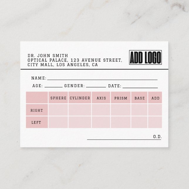 Carte D'accompagnement Optométriste Spectacle d'ordonnance (Dos)