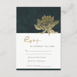 CARTE D'ACCOMPAGNEMENT OR EMERALD VERT LOTUS MARIAGE FLORAL RSVP