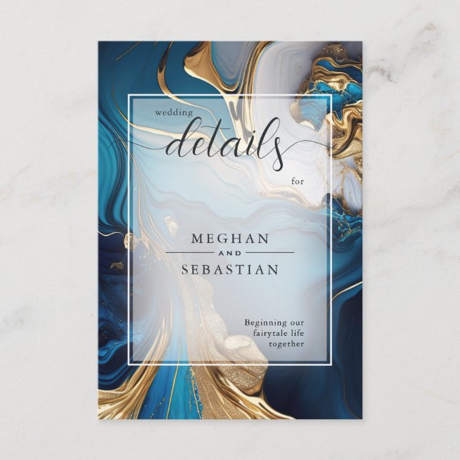 Carte D'accompagnement Or liquide Abstrait sur marbre bleu (Devant)
