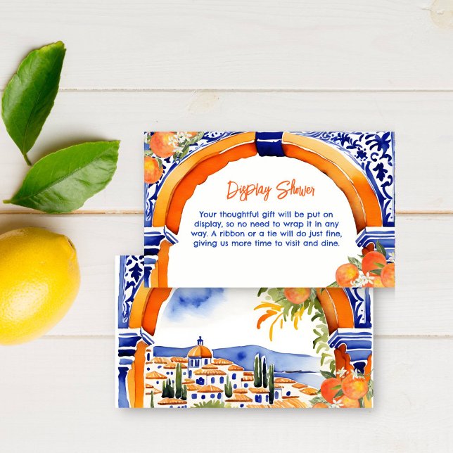 Carte D'accompagnement Orange bleu azulejo talavera carreaux (Orange blue azulejo talavera tiles display bridal shower enclosure card Spanish Mexican citrus theme)