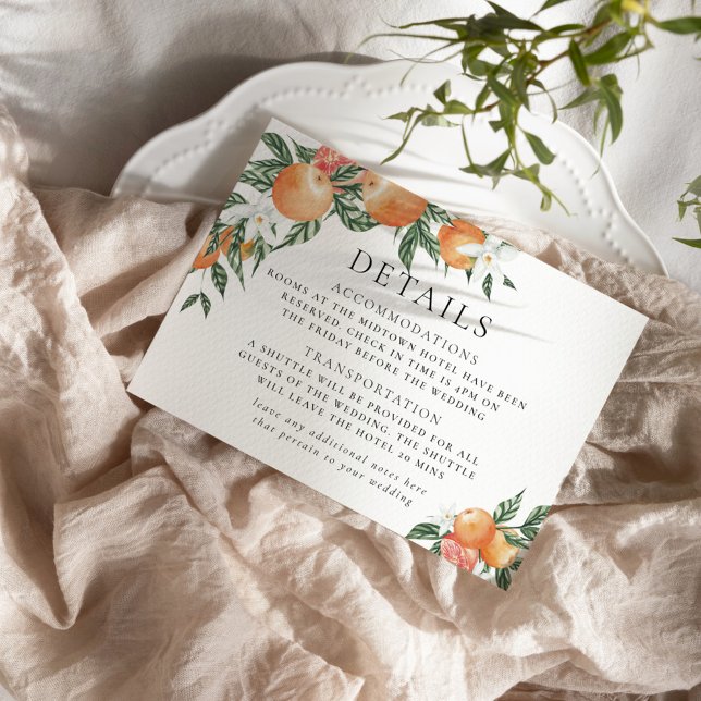 Carte D'accompagnement Orange Botanique Citrus Moderne Mariage Détails (Créateur téléchargé)