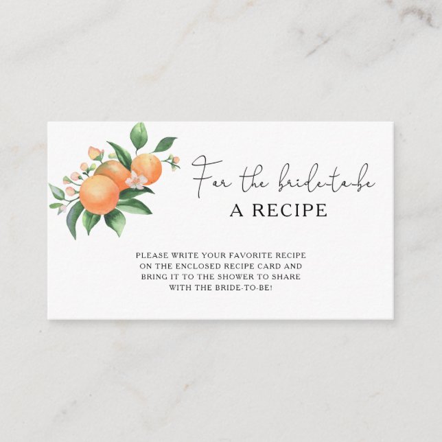Carte D'accompagnement Orange Citrus - Recette pour la future mariée (Devant)