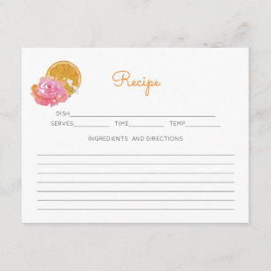 Carte D'accompagnement Orange Citrus thème rose Floral Recette