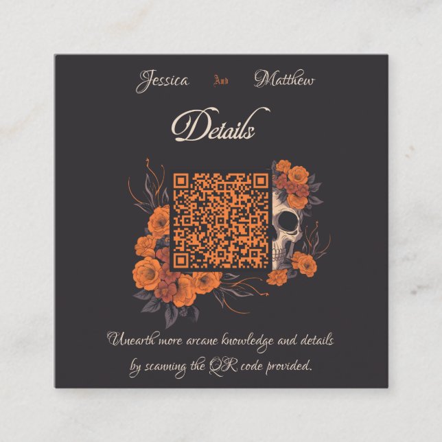 Carte D'accompagnement Orange Flowers Minimal Budget QR code Détails cart (Devant)