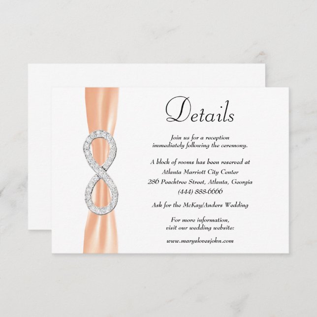 Carte D'accompagnement Orange Ribbon Diamond Infinity Détails du Mariage (Devant / Derrière)