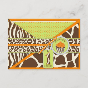 Carte D'accompagnement Orange Safari & Cupcake Boîtier de premier anniver