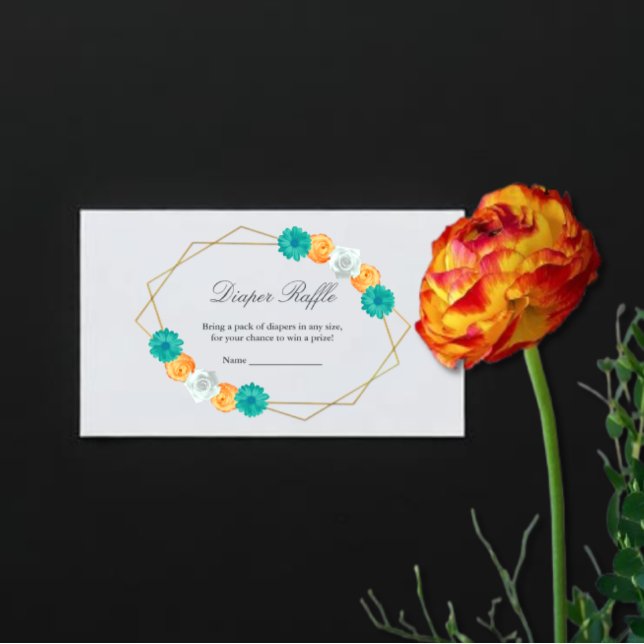 Carte D'accompagnement Orange Turquoise Floral Géométrique Bébé Déchets R (Créateur téléchargé)