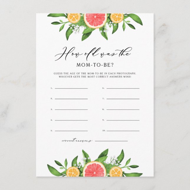 Carte D'accompagnement Oranges et pamplemousses Quel âge avait la maman à (Devant)