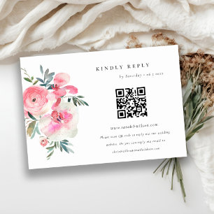 Carte D'accompagnement Orchidée rose Floral Mariage QR Code RSVP