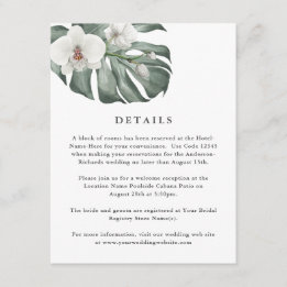 Carte D'accompagnement Orchidées blanches sur Monstera Mariage tropical D
