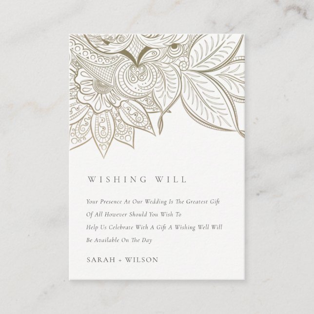 Carte D'accompagnement Ornat Paisley Mariage d'or d'ivoire de Wishing wel (Devant)
