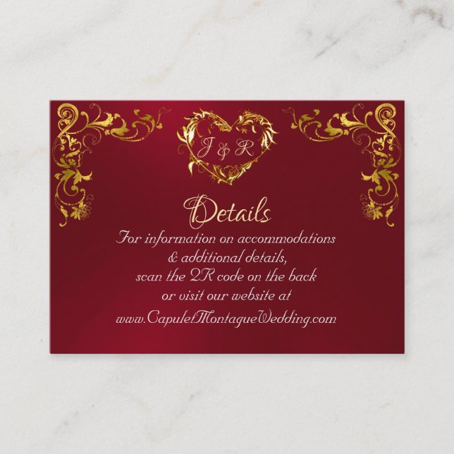 Carte D'accompagnement Ornate Frame & Heart - Red/Gold (Devant)
