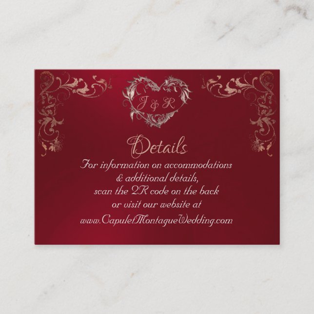 Carte D'accompagnement Ornate Frame & Heart - Red/Rose Gold (Devant)