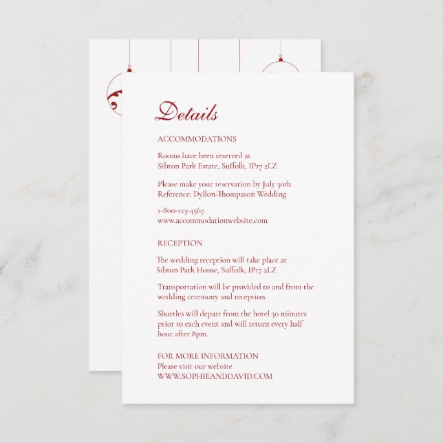 Carte D'accompagnement Ornements Bauble de Noël Rouge d'hiver (Devant / Derrière)