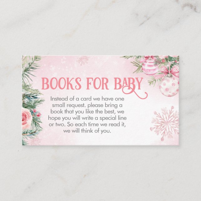 Carte D'accompagnement Ornements de Noël rose Livres d'hiver pour bébé (Devant)
