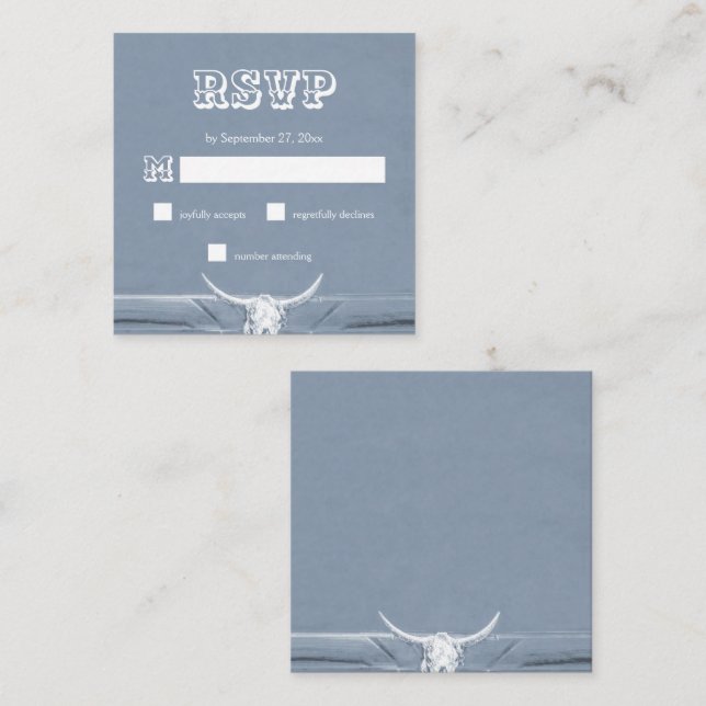 Carte D'accompagnement Ouest Rustique Dusty bleu Taureau blanc Taureau RS (Devant / Derrière)