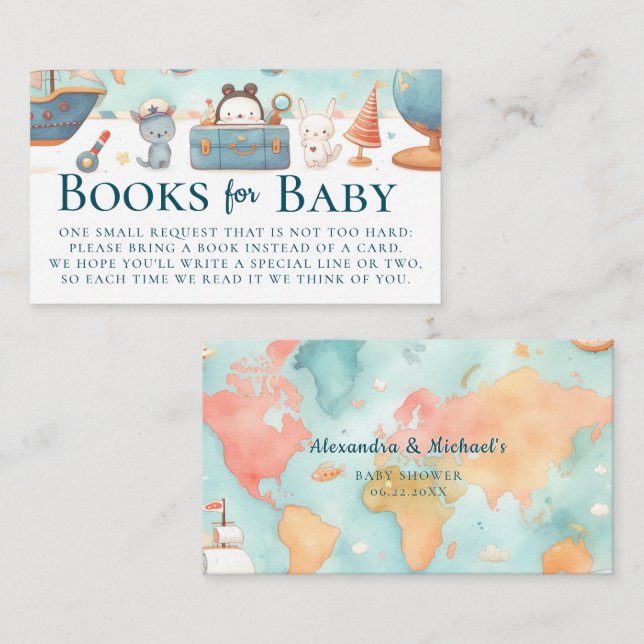 Carte D'accompagnement Our Greatest Adventure Map Teal Books Baby Shower (Devant / Derrière)