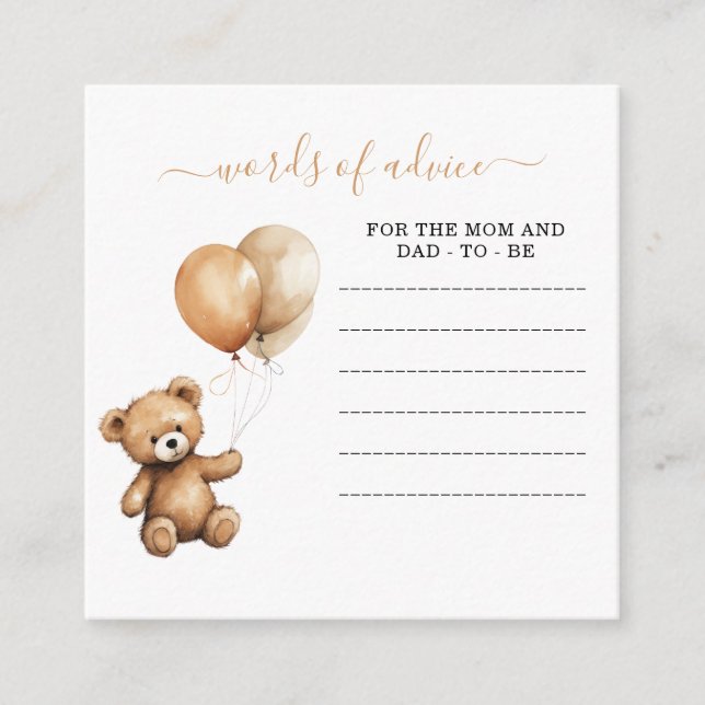Carte D'accompagnement Ours baby shower en peluche avec ballons (Devant)