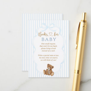 Carte D'accompagnement Ours Bleu à peine attendre Baby Shower Élégante Ra