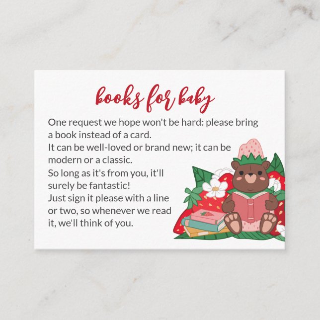 Carte D'accompagnement Ours de fraise rose doux Apporter des livres Baby  (Devant)