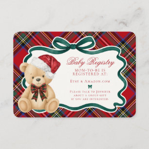 Carte D'accompagnement Ours de Noël à carreaux tartan rouge pour la liste
